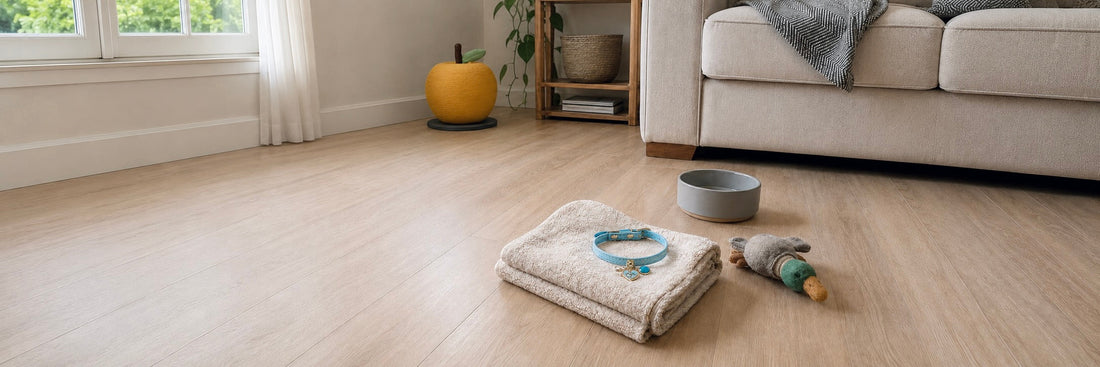 A serene pet memory space with a cozy dog bed and bowl, perfectly designed for displaying a custom pet urn, memorial collar, and matching keepsakes.