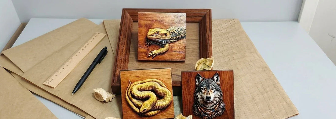 Handmade exotic pet memorials including custom leather carvings, wool felted animals, and small pet urns by Memopaw.