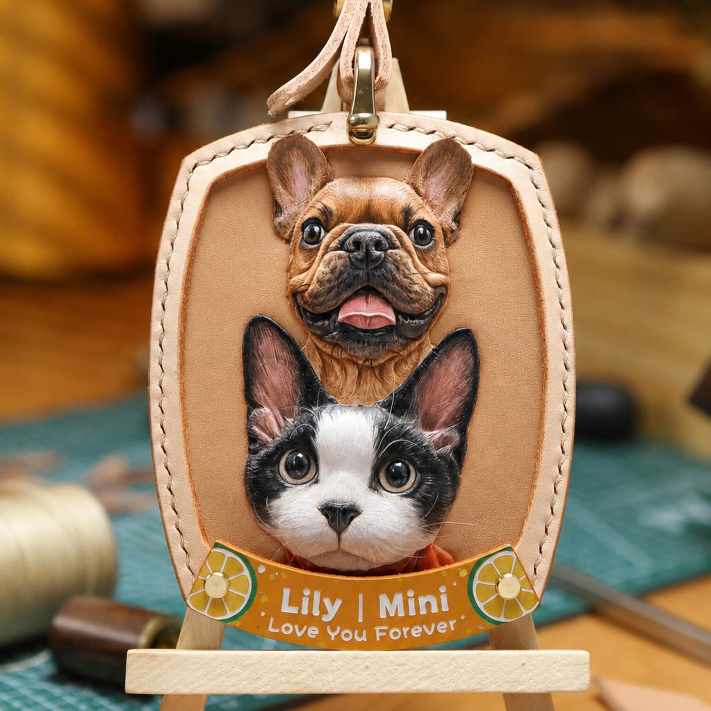 Custom 3D Leather Pet Portrait Keychain