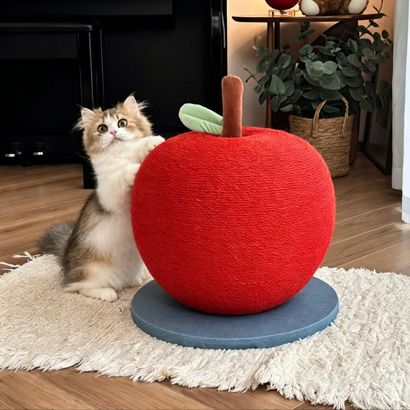 Red apple cat scratcher made with sisal rope