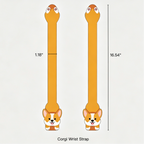 Corgi-themed wrist strap with measurements on a white background
