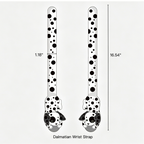 Dalmatian patterned wrist strap with measurements on a white background