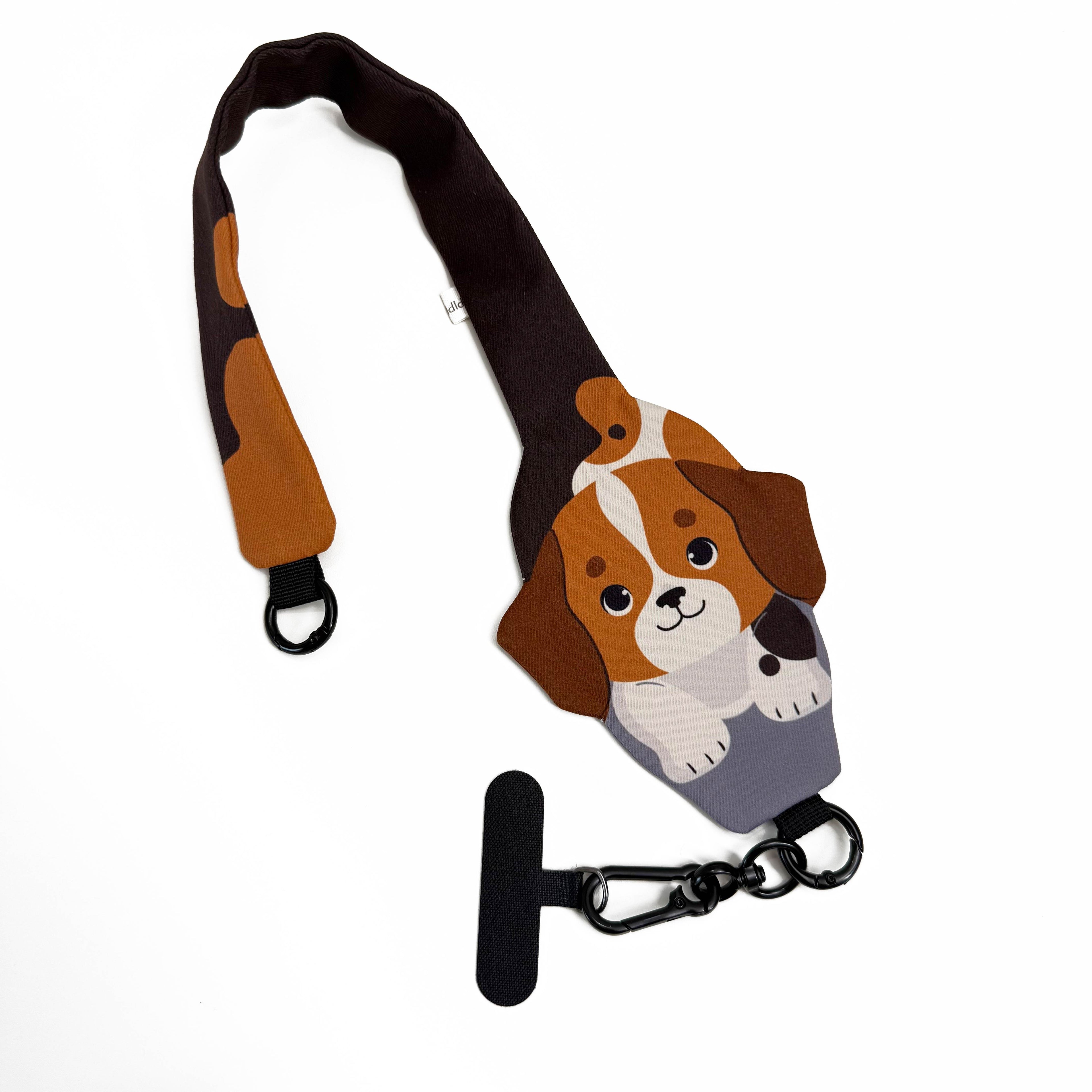 Dog-themed leash with a cartoon dog design on a white background