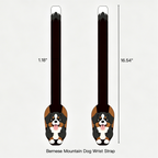 Bernese Mountain Dog wrist strap with measurements on a white background