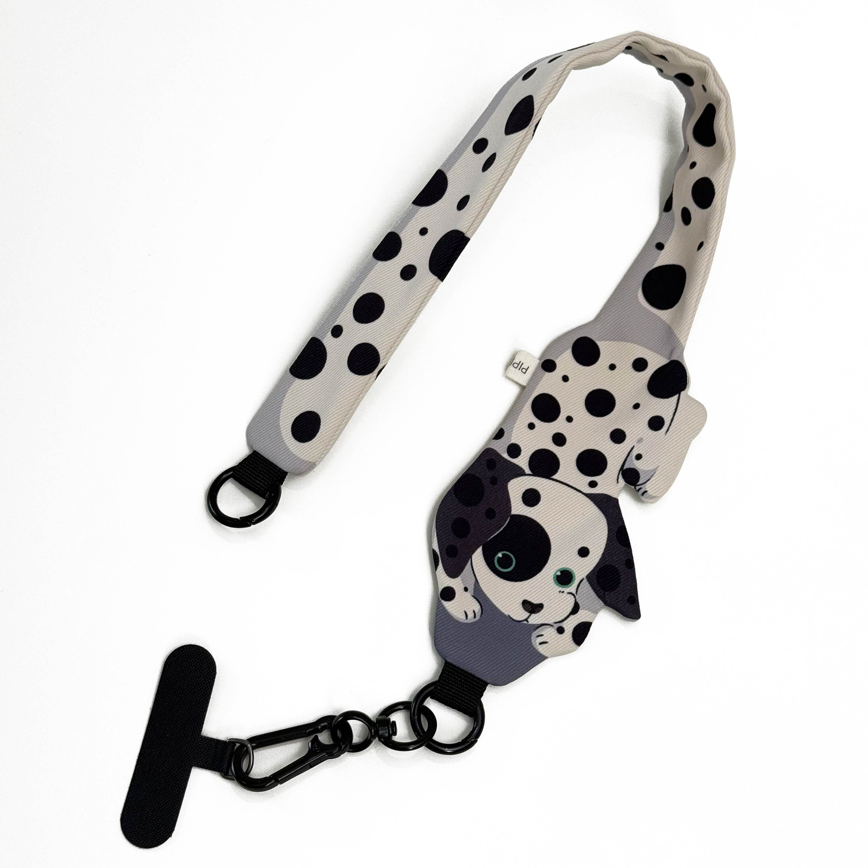 Dog leash with Dalmatian design on a white background