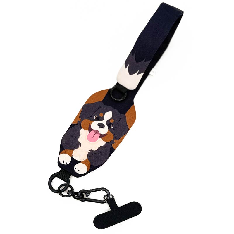 Dog-themed strap with a cartoon dog design on a white background