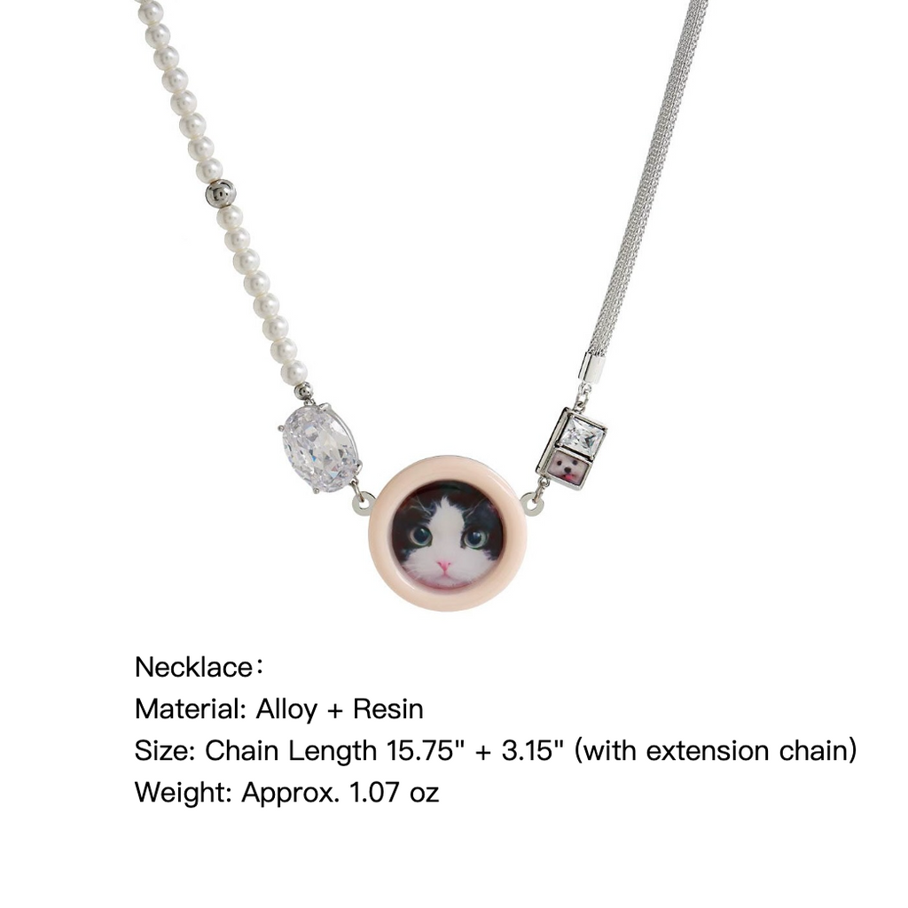 Necklace with a cat pendant on a white background