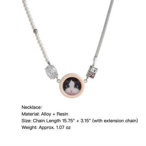 Necklace with a cat pendant on a white background