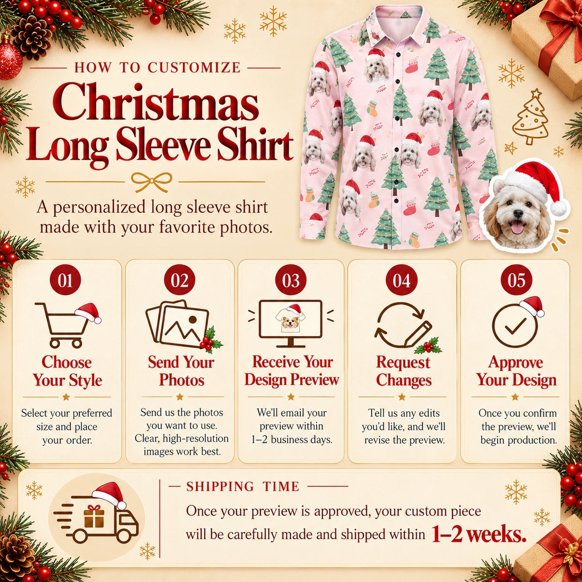 Custom Christmas Long Sleeve Shirt photo personalization guide