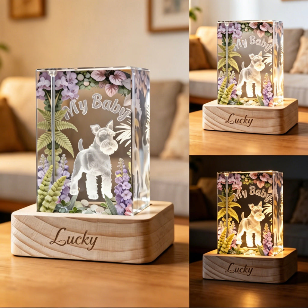 Luxury custom exotic pet memorial gift glass night light emitting a low-brightness glowing tribute for home comfort.