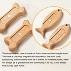 Wooden fish-shaped objects with text about their material and design.