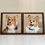 Two framed portraits of a dog with a neutral background