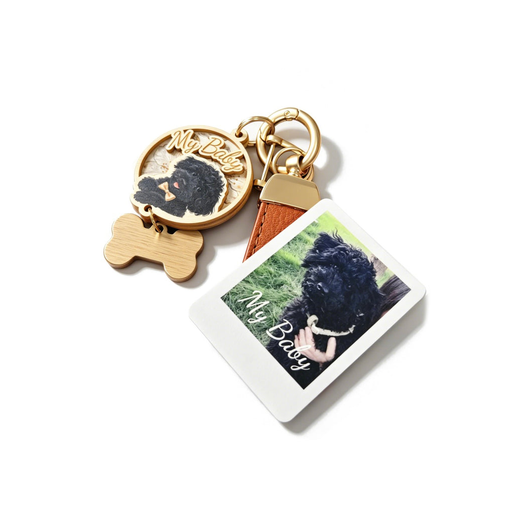 Custom dog memorial 3D wooden keychain with personalized name engraving