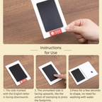 Instructions for using a black stamp pad on a wooden surface