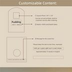 Instructions for customizing a product with text and photo placeholders on a beige background.