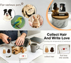 Product for pet grooming with images of pets and a person grooming a dog.