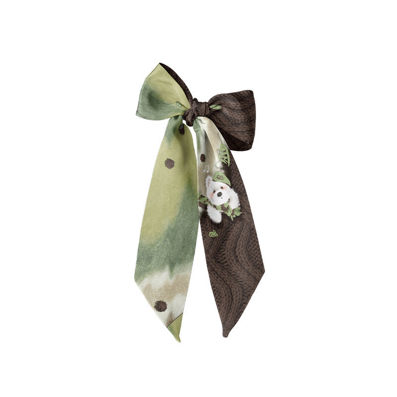 Scarf with a bear design and brown border on a white background