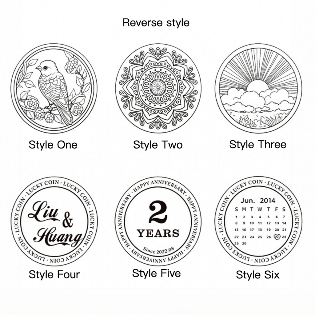 Six different design styles of a circular product on a white background