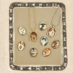 Jewelry set with pet portraits on a decorative card
