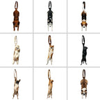 Collection of dog-shaped keychains arranged in a grid on a white background