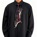Black shirt with a squirrel design on the tie area against a white background