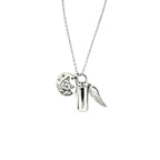 Silver necklace with two pendants on a white background