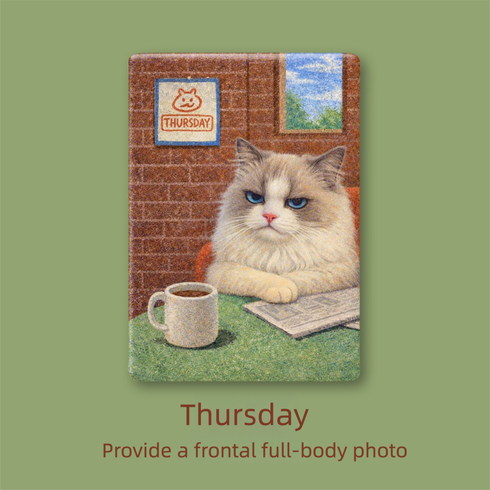 Notebook with a cat illustration on a green background