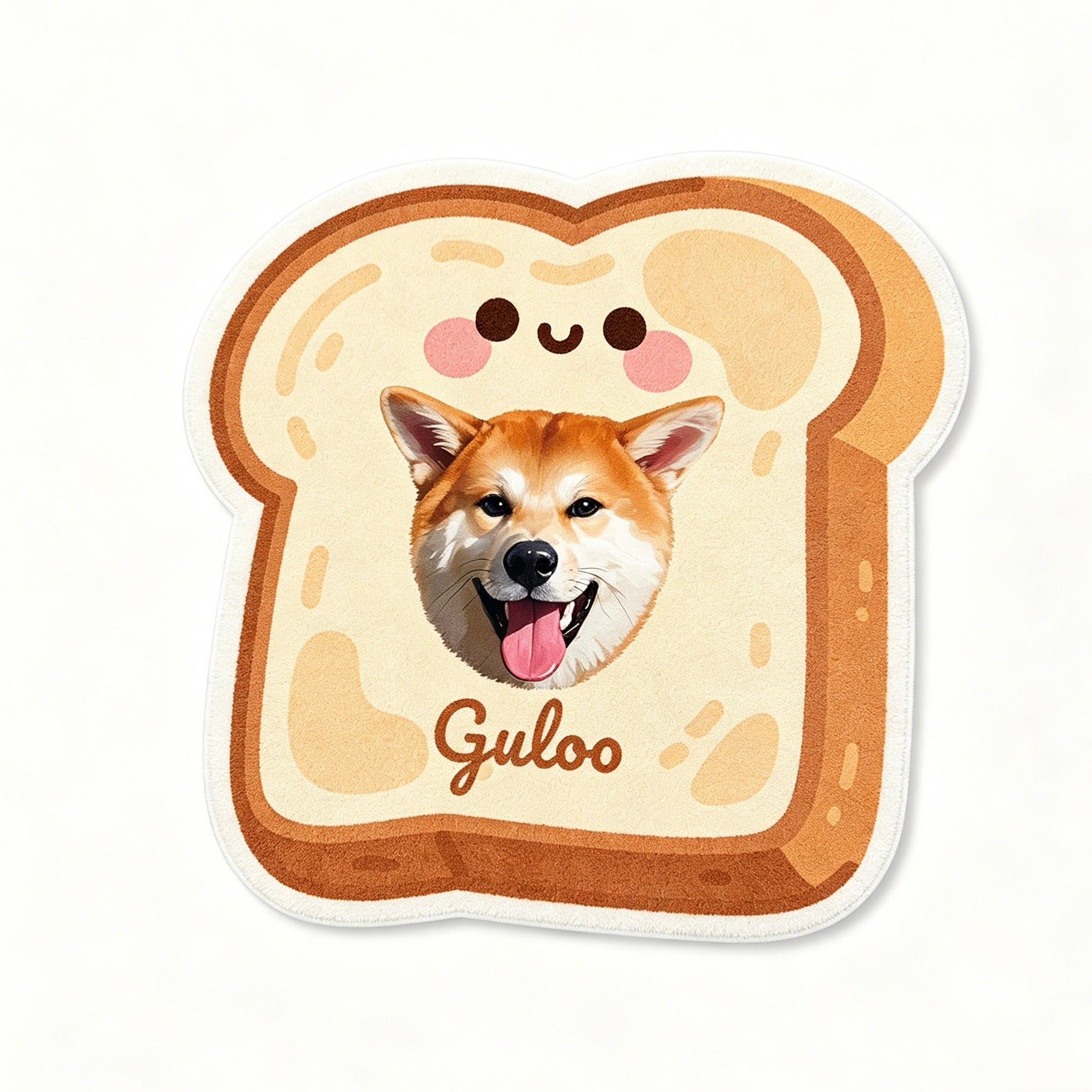 Sticker of a dog on a slice of bread with 'Guloo' branding
