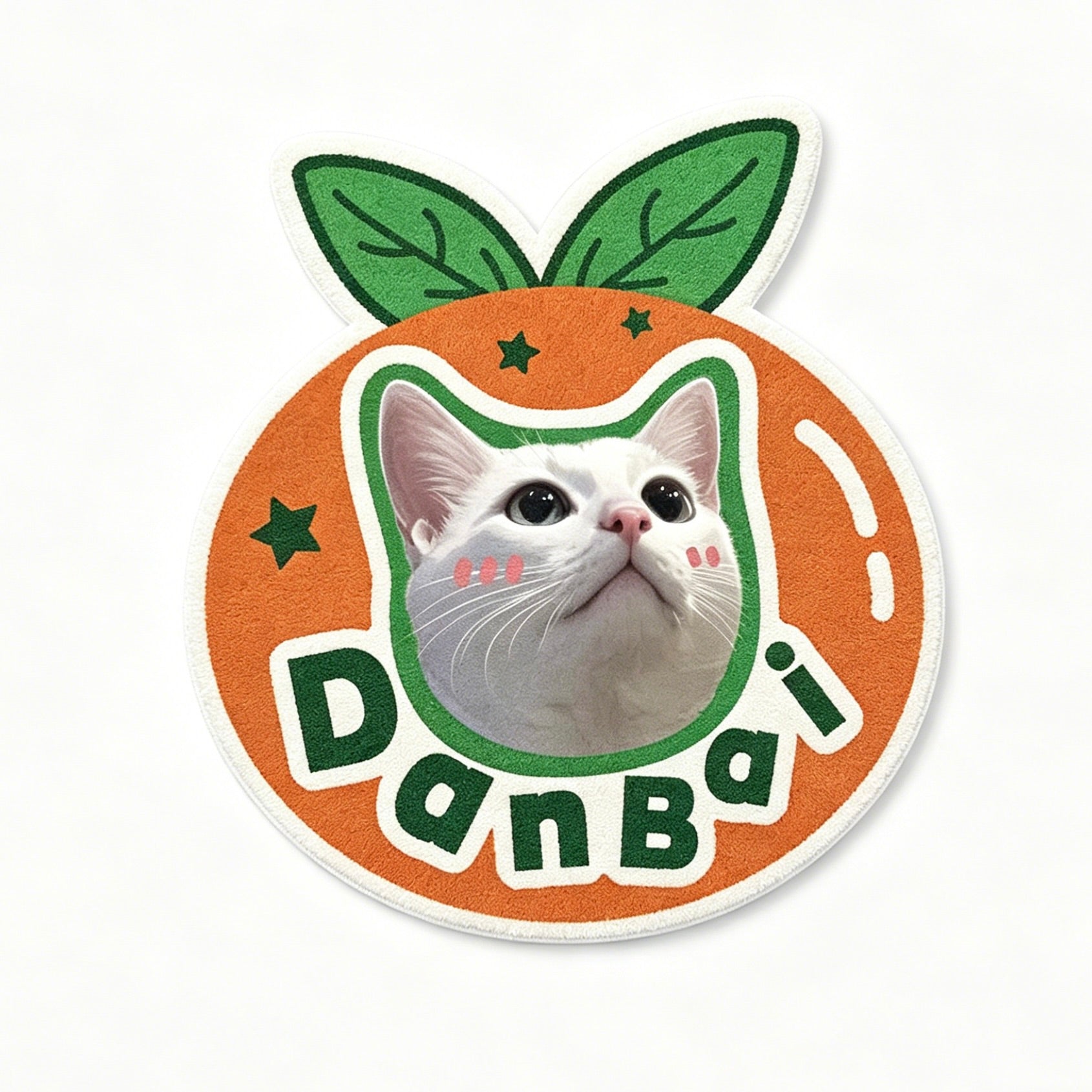 Sticker with a cat's face inside an orange, labeled 'Danbai', on a white background