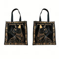 Two black tote bags with gold cat design and 'Chasing the Sun' text on a white background