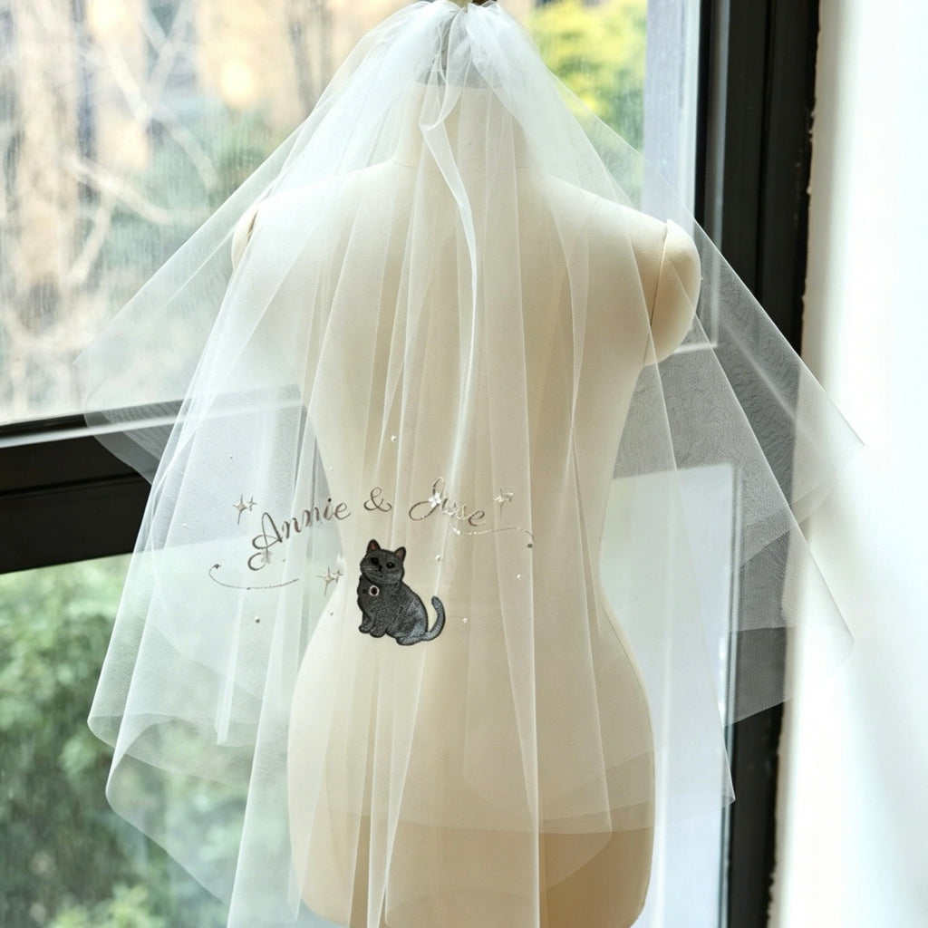 Custom Hand Embroidered Pet Wedding Veil | Exotic Pet Bridal Veil