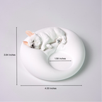 Matte white plaster sleeping French Bulldog candle holder and jewelry tray showing size dimensions of 4.33 by 3.94 inches