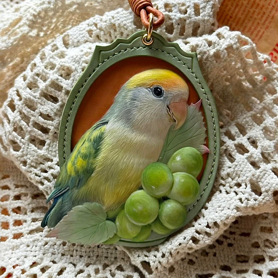 Custom leather pet portrait charm in irregular shape