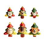 Set of six Christmas tree-shaped pet figurines with different animals on a white background