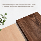 Two wooden cutting boards, one light brown and one dark brown, on a white background with text about wood quality.
