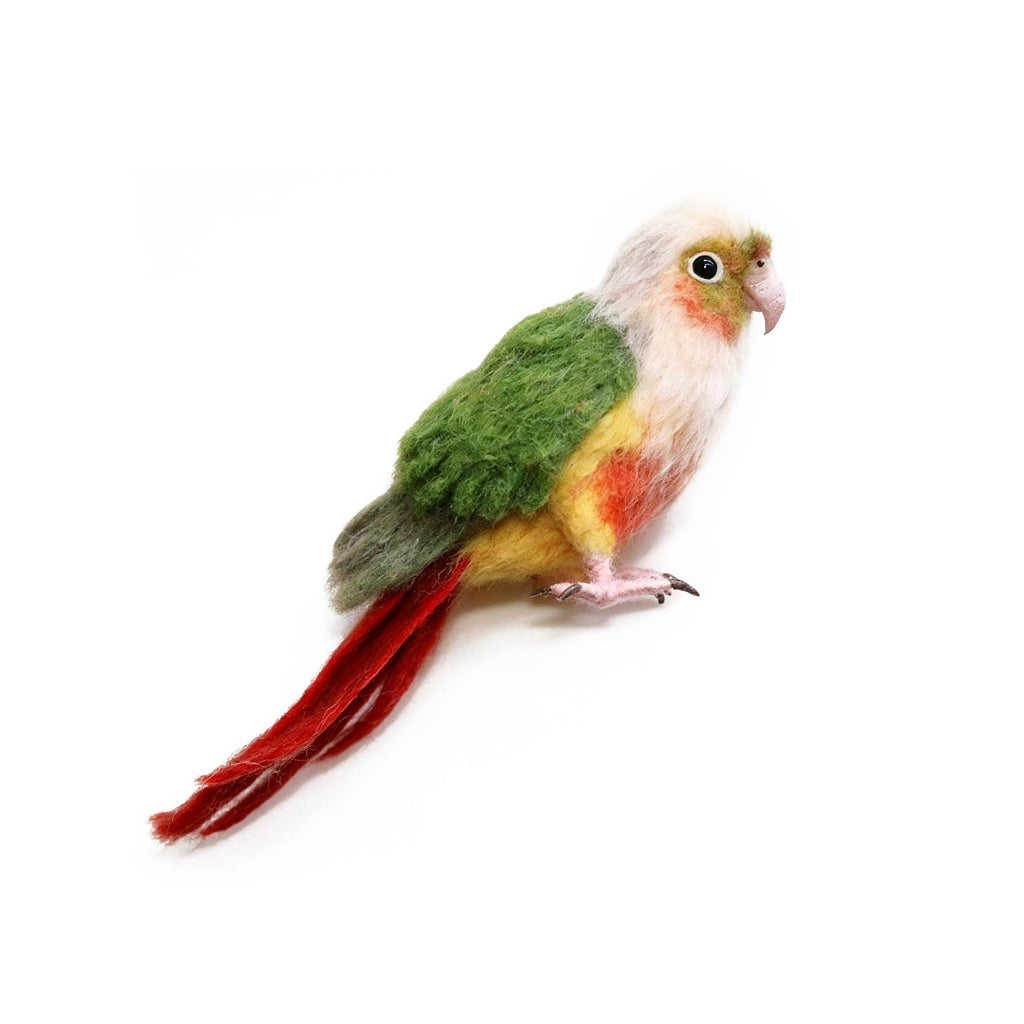 Colorful parrot-shaped toy on a white background
