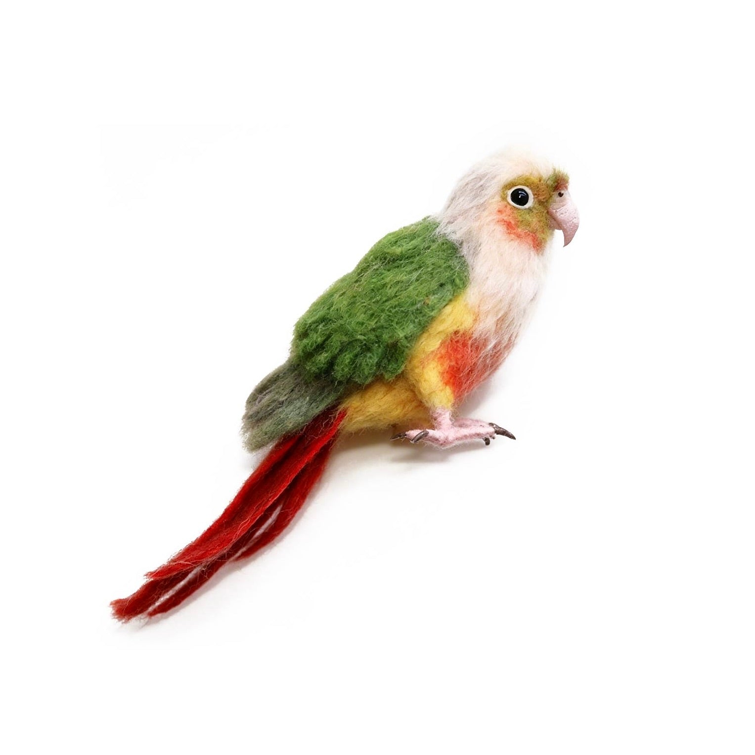 Colorful parrot-shaped toy on a white background