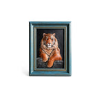 Framed artwork of a tiger on a white background