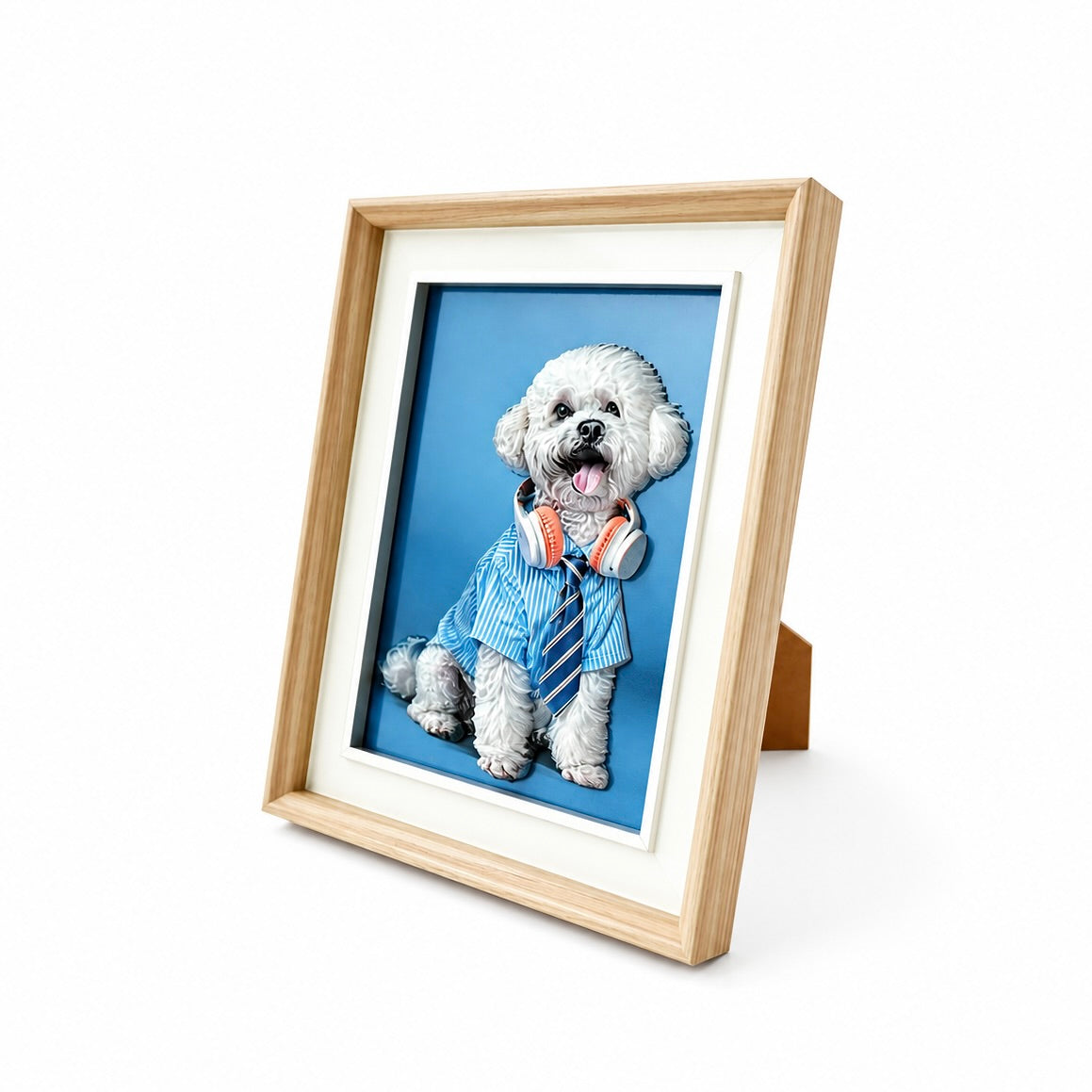 Bespoke Custom 3D Pet Portrait Relief Sculpture of a Golden Retriever in a premium white frame, precision carved personalized framed wall art by Memopaw.