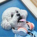 Close-up view showing the intricate 3D modeled details and precision machine-carved textures of a custom pet portrait relief sculpture.