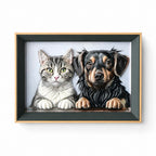 A finished Custom 3D Pet Portrait Relief Sculpture hanging elegantly on a modern cozy living room wall above a fireplace, providing emotional comfort.