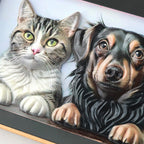 Close-up view showing the intricate 3D modeled details and precision machine-carved textures of a custom pet portrait relief sculpture.