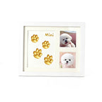 Personalized memorial clay paw print kit and 3D keepsake photo frame for dogs and cats.