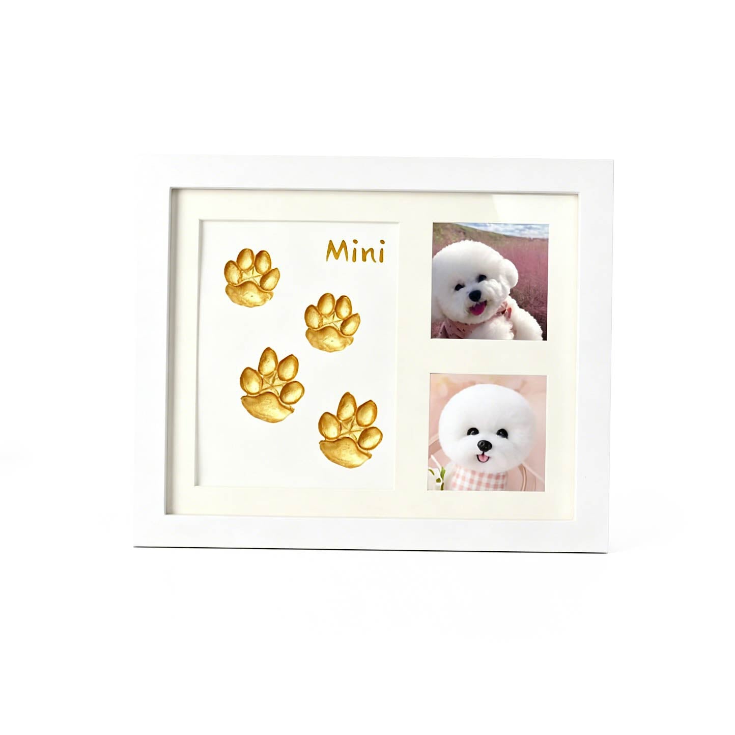 Personalized memorial clay paw print kit and 3D keepsake photo frame for dogs and cats.