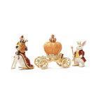 Decorative figurines of a horse, carriage, and rabbit on a white background