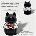 Black cat-shaped container with measurements and specifications on a white background