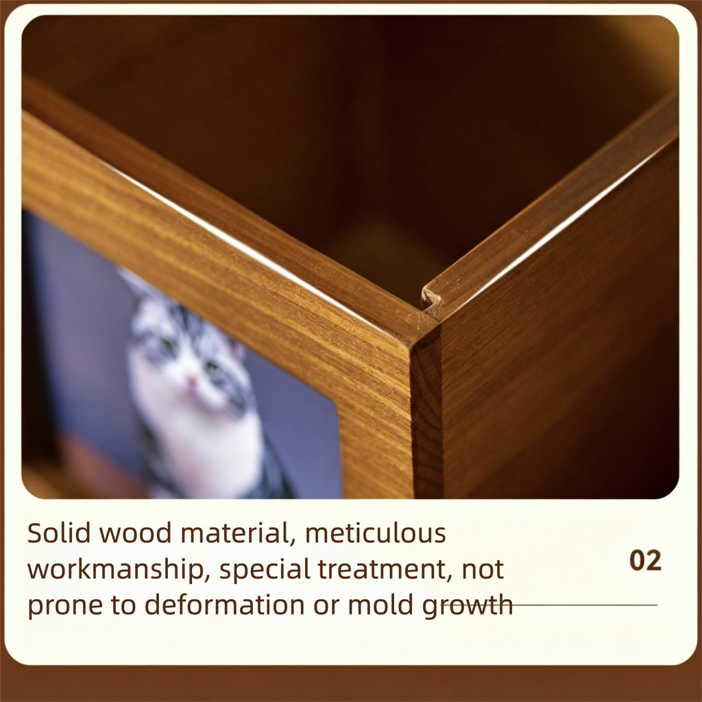 Wooden product with a cat illustration on a blurred background