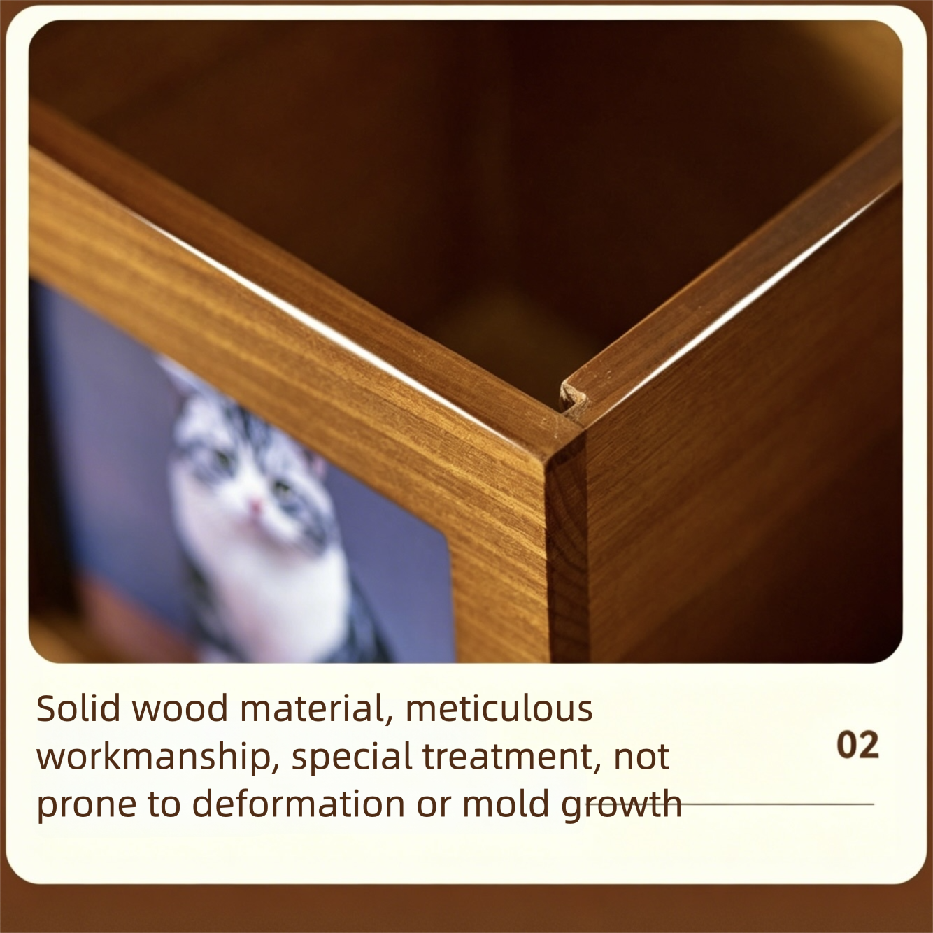 Wooden product with a cat illustration on a blurred background