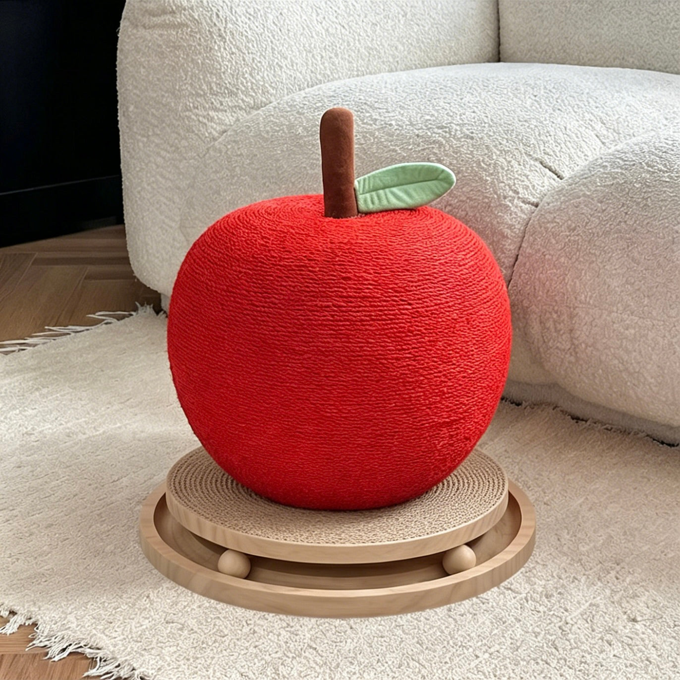 Red apple cat scratcher made with sisal rope