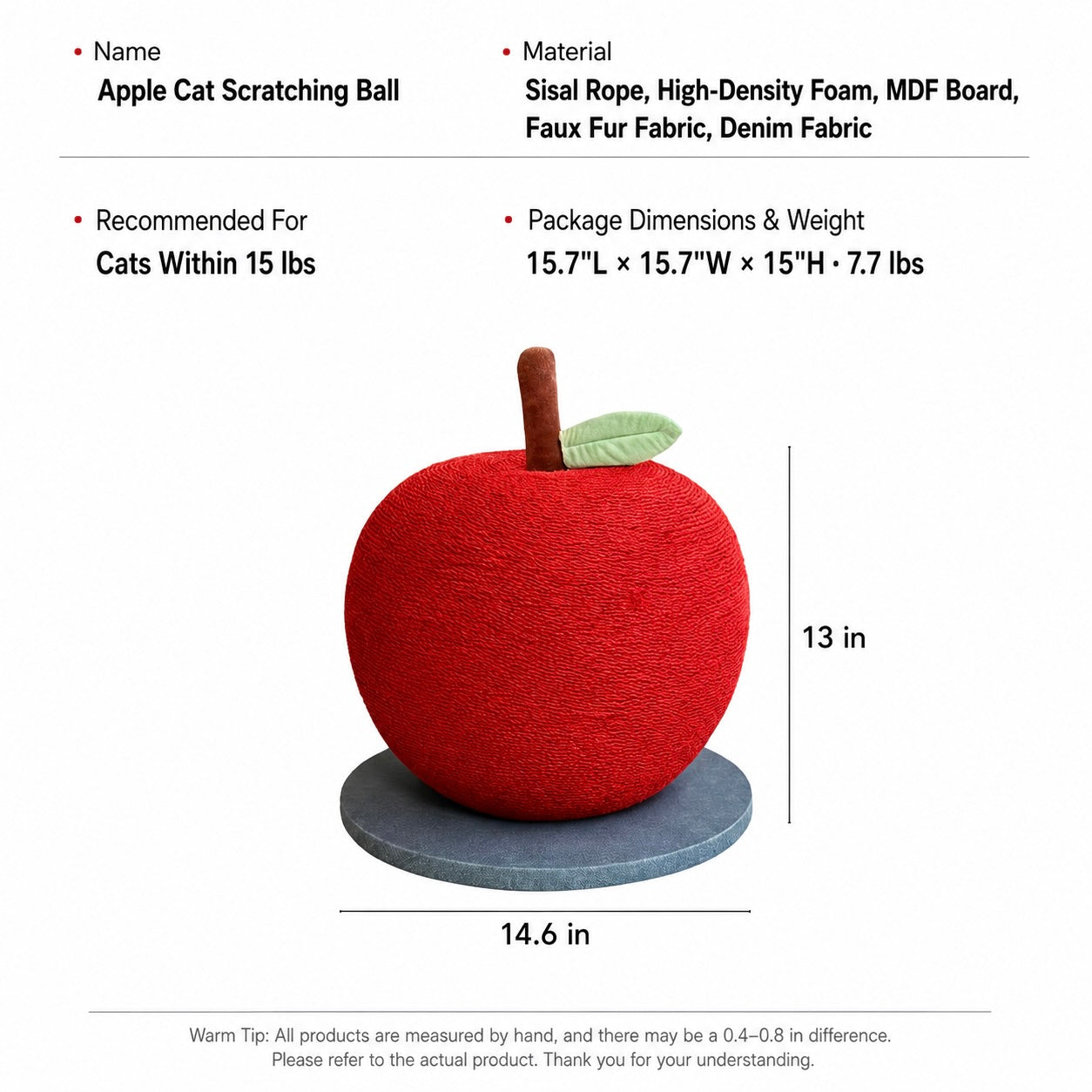Apple cat scratching post size guide